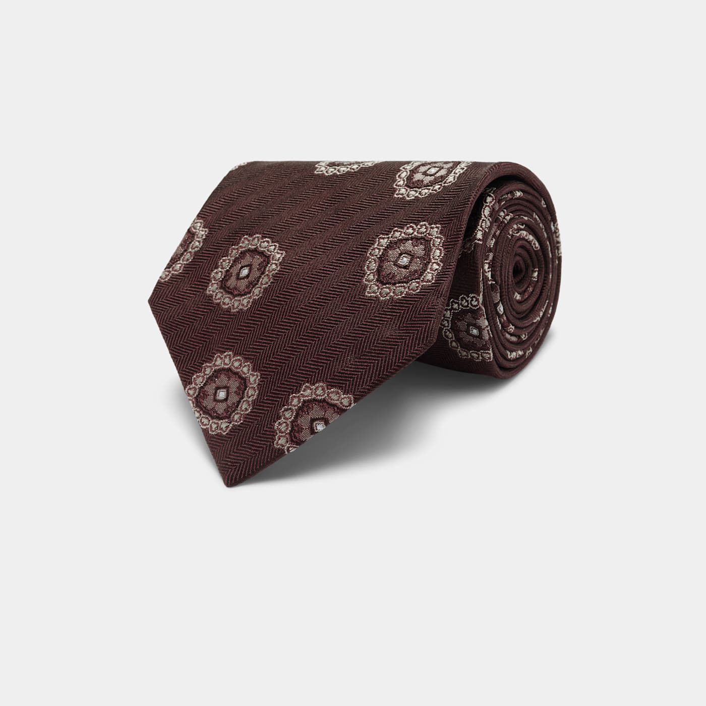 Suitsupply Burgundy Graphic Tie In Brown