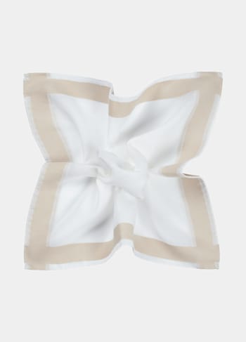 Mouchoir de poche blanc au contour marron clair