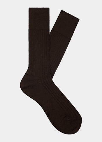 Brown Ribbed Regular Socks