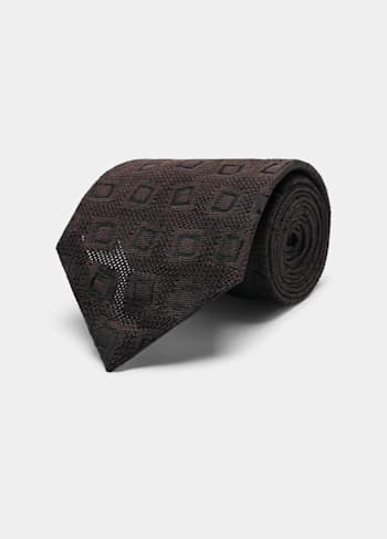 Krawat w graficzny wzór brązowy