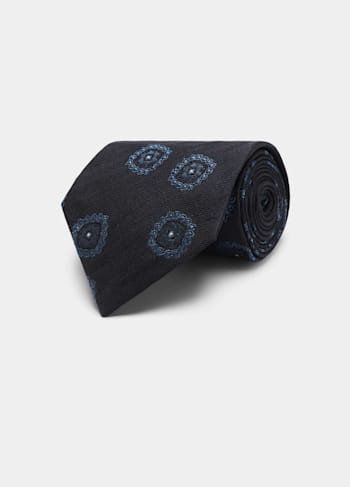 Marinblå grafisk slips