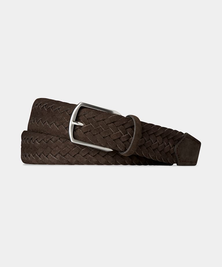 SUITSUPPLY Calf Suede by Pelletterie, Italy Brown Braided Belt