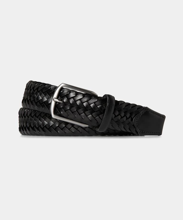 SUITSUPPLY Leather by Pelletterie, Italy Black Braided Belt