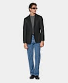 SUITSUPPLY Pure S120's Wool Flannel by Vitale Barberis Canonico, Italy Dark Grey Tailored Fit Havana Suit Jacket