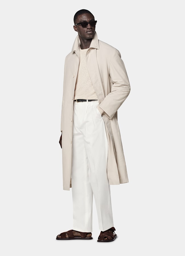 SUITSUPPLY Water-Repellent Technical Fabric by Lanificio Ermenegildo Zegna, Italy Sand Overcoat