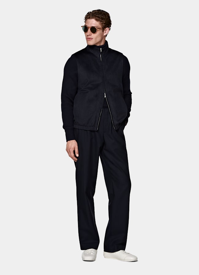 SUITSUPPLY Pure Cashmere by Colombo, Italy Navy Reversible Zip Vest