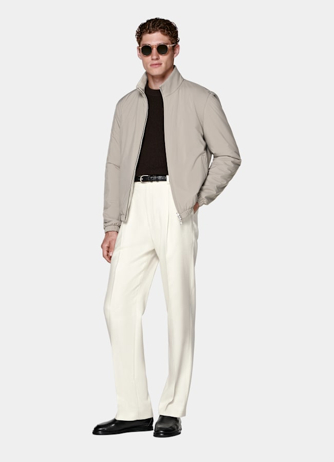 SUITSUPPLY Water-Repellent Technical Fabric by Olmetex, Italy Taupe Reversible Bomber Jacket