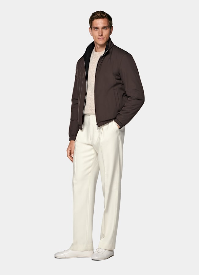 SUITSUPPLY Water-Repellent Technical Fabric by Olmetex, Italy Dark Brown Reversible Bomber Jacket