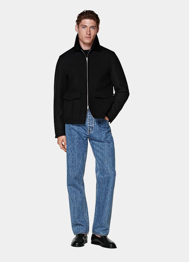 SUITSUPPLY Pure Wool Black Bomber Jacket