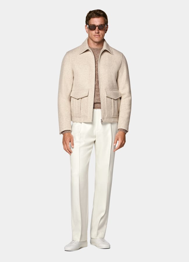 SUITSUPPLY Pure Wool Sand Bomber Jacket