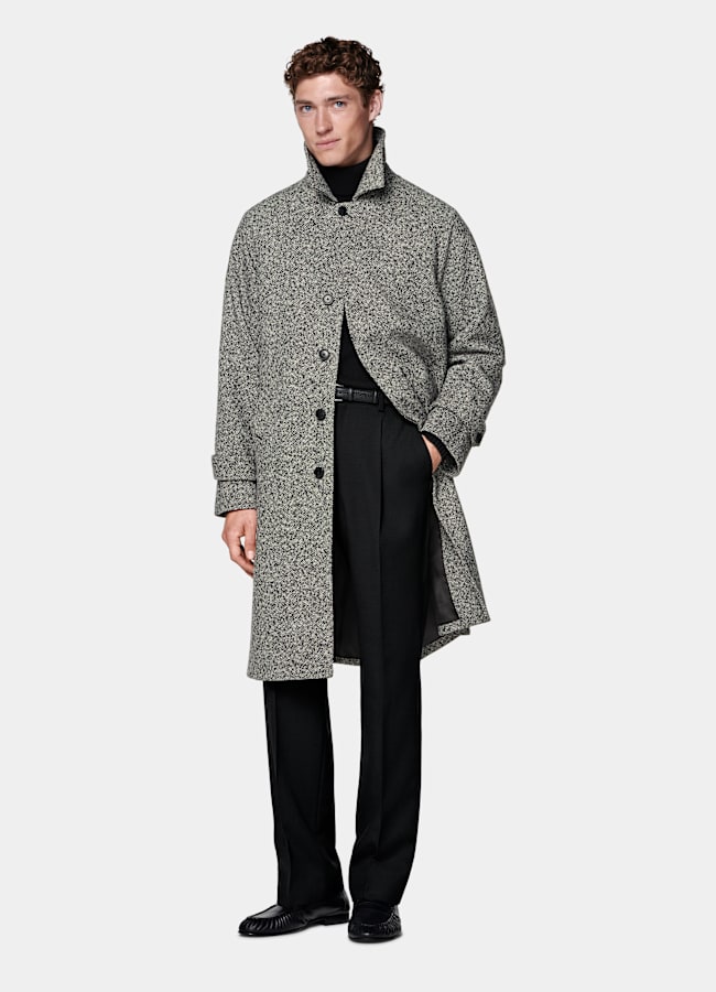SUITSUPPLY Pure Wool by Moessmer, Italy Black Relaxed Raglan Overcoat