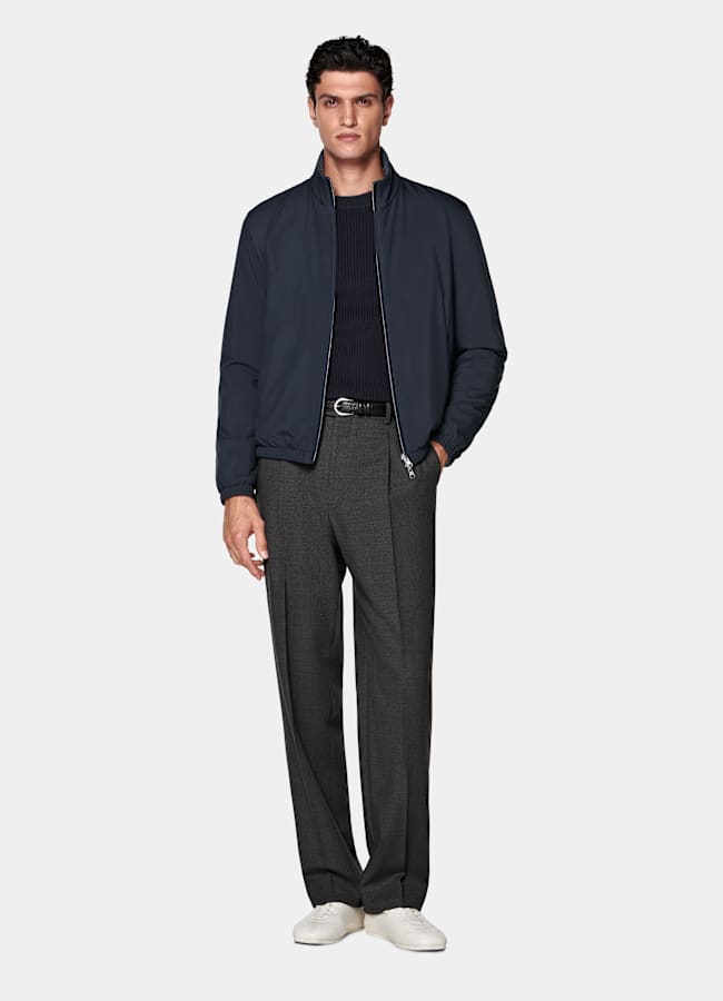 SUITSUPPLY Water-Repellent Technical Fabric by Olmetex, Italy Navy Reversible Bomber Jacket