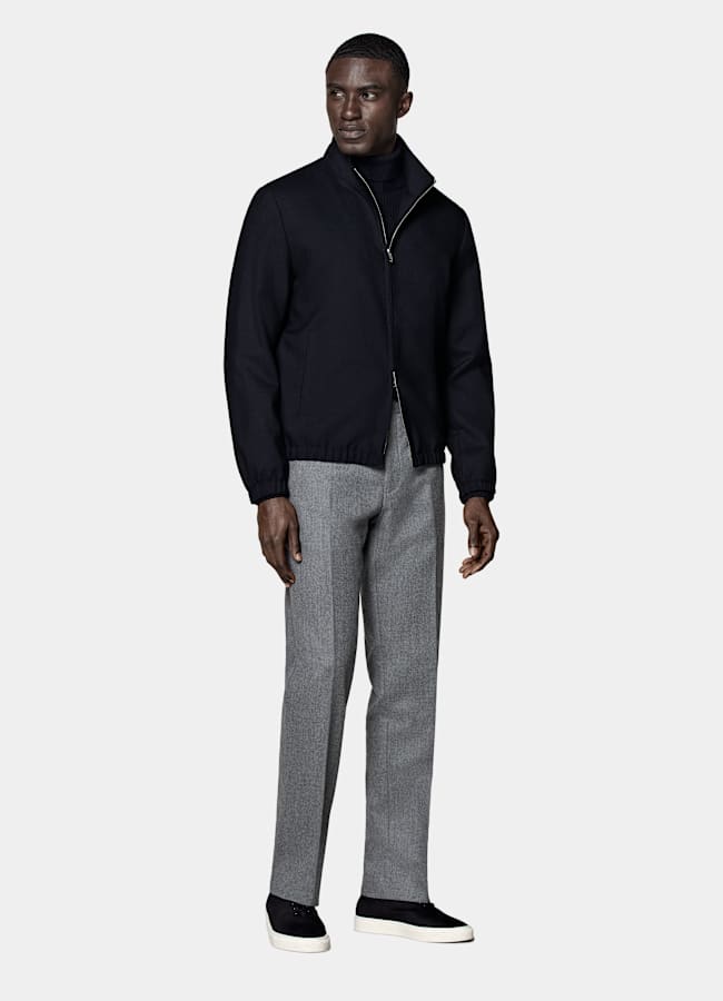 SUITSUPPLY Wrinkle-Free 4-Ply Wool by Rogna, Italy Navy Bomber Jacket