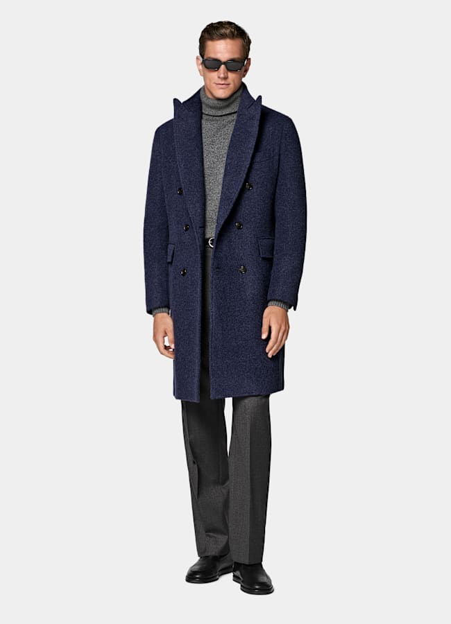 SUITSUPPLY Alpaca Polyamide by Ferla, Italy Mid Blue Belted Overcoat