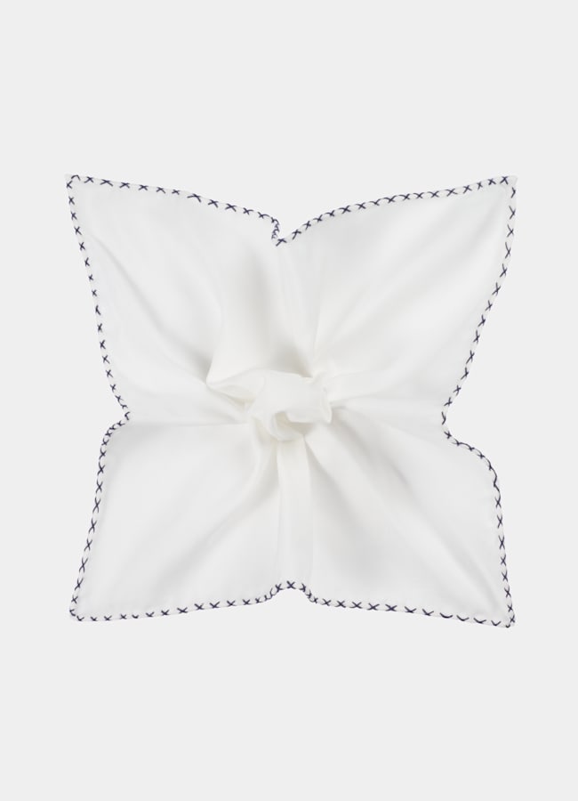 SUITSUPPLY Coton et soie - Silk Pro, Italie Pochette avec piqûre blanche sur les bordures