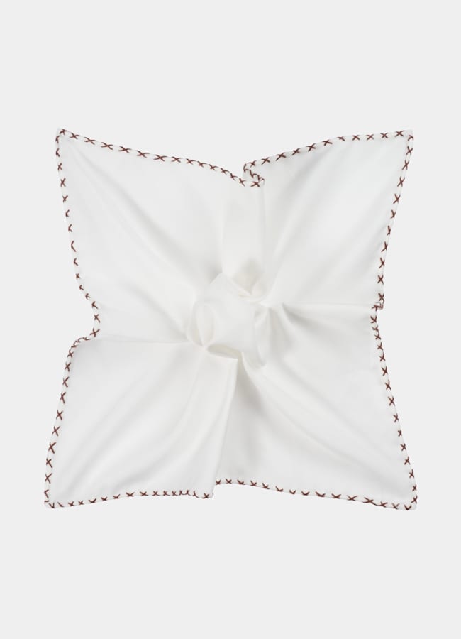 SUITSUPPLY Cotton Silk by Silk Pro, Italy White Stitch Edge Pocket Square