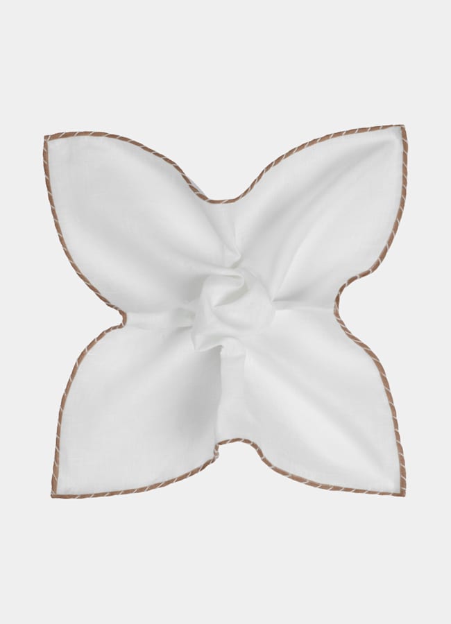 SUITSUPPLY Pure Linen by Silk Pro, Italy White Stitch Edge Pocket Square