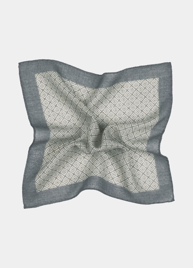 SUITSUPPLY Pure Wool by Silk Pro, Italy Light Grey Graphic Pocket Square