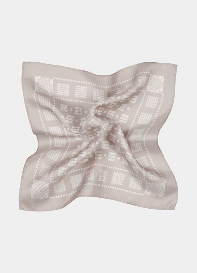 SUITSUPPLY Pure Silk by Silk Pro, Italy Light Brown Graphic Pocket Square