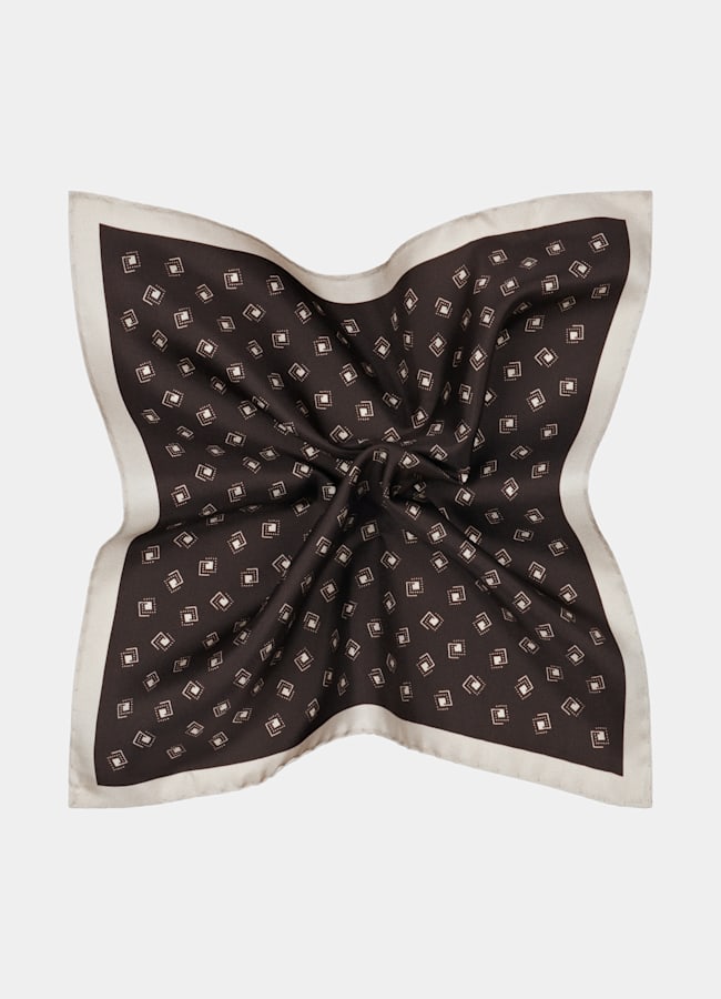 SUITSUPPLY Silk by Bottinelli, Italy Dark Brown Graphic Pocket Square