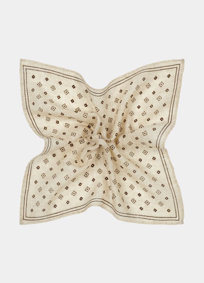 SUITSUPPLY Wool Silk by Silk Pro, Italy Light Brown Graphic Pocket Square