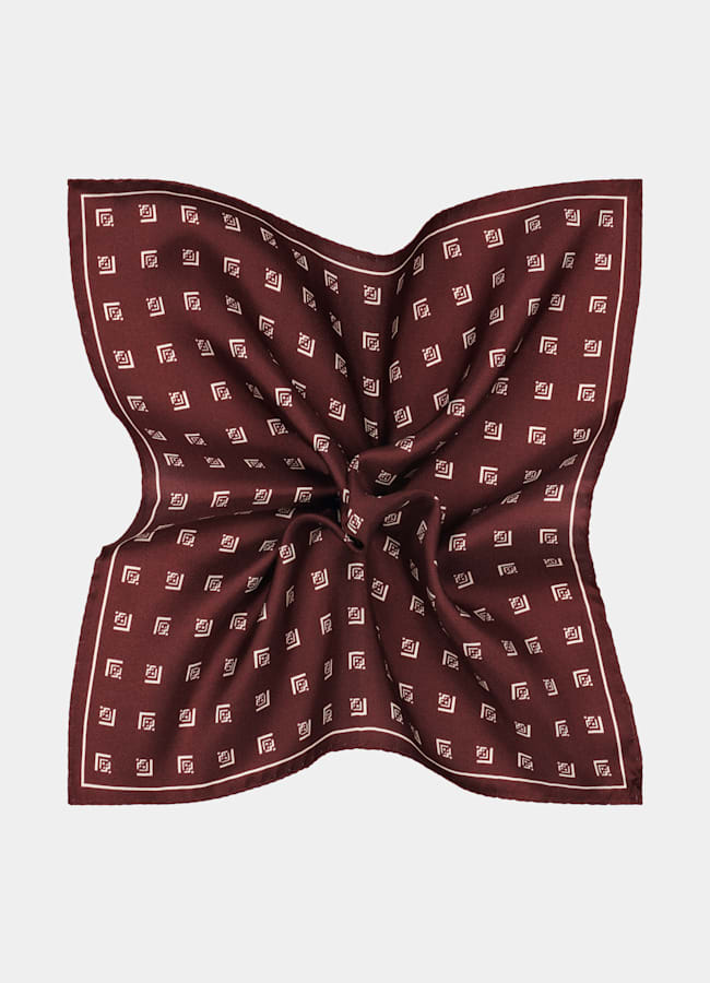 SUITSUPPLY Silk by Silk Pro, Italy Burgundy Graphic Pocket Square