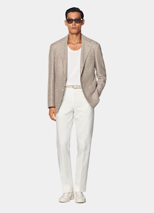 SUITSUPPLY Sommer Schurwolle Leinen Seide von Rogna, Italien Roma Sakko taupe Relaxed Fit