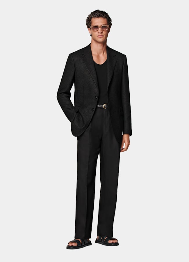 SUITSUPPLY Summer Linen Blend by Ferla, Italy Black Tailored Fit Milano Blazer