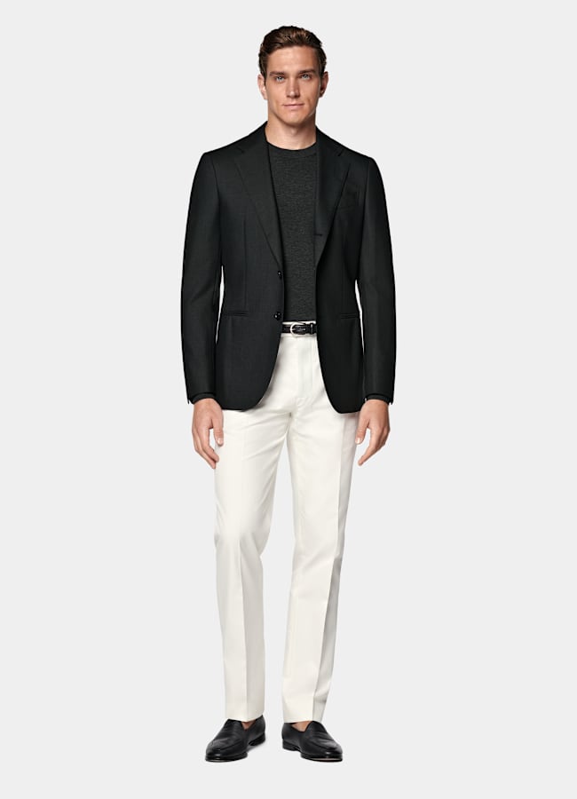 SUITSUPPLY All Season Wrinkle-Free 4-Ply Wool by Rogna, Italy Dark Green Tailored Fit Havana Suit Jacket