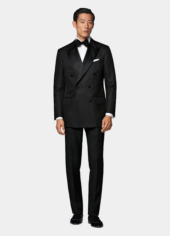 SUITSUPPLY All Season Silk Wool by Lanificio Ermenegildo Zegna, Italy Black Tailored Fit Milano Dinner Jacket