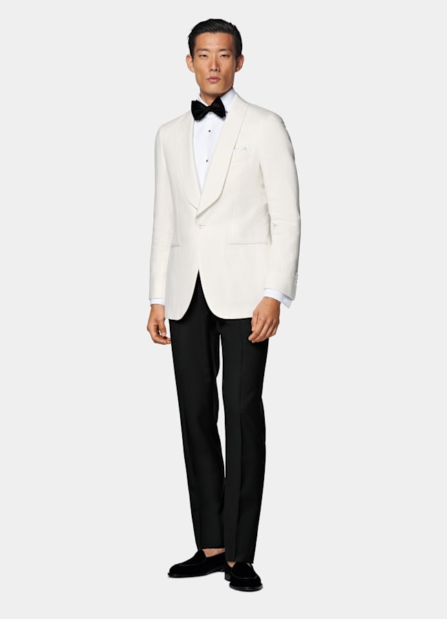 SUITSUPPLY Summer Linen Cotton by Di Sondrio, Italy Off-White Tailored Fit Havana Dinner Jacket