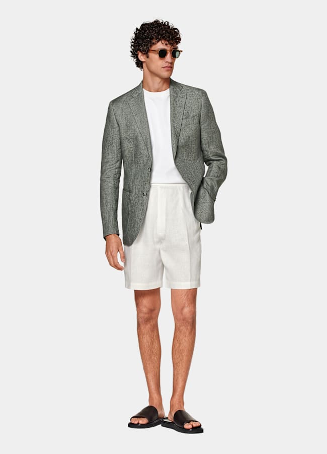 SUITSUPPLY Summer Pure Linen by Solbiati, Italy Mid Green Tailored Fit Havana Suit Jacket