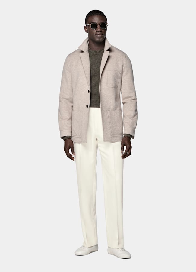 SUITSUPPLY Winter Pure Wool Sand Relaxed Fit Shirt-Jacket