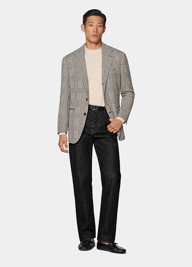 SUITSUPPLY Winter Wool Alpaca Silk by Ferla, Italy Black Checked Relaxed Fit Roma Blazer