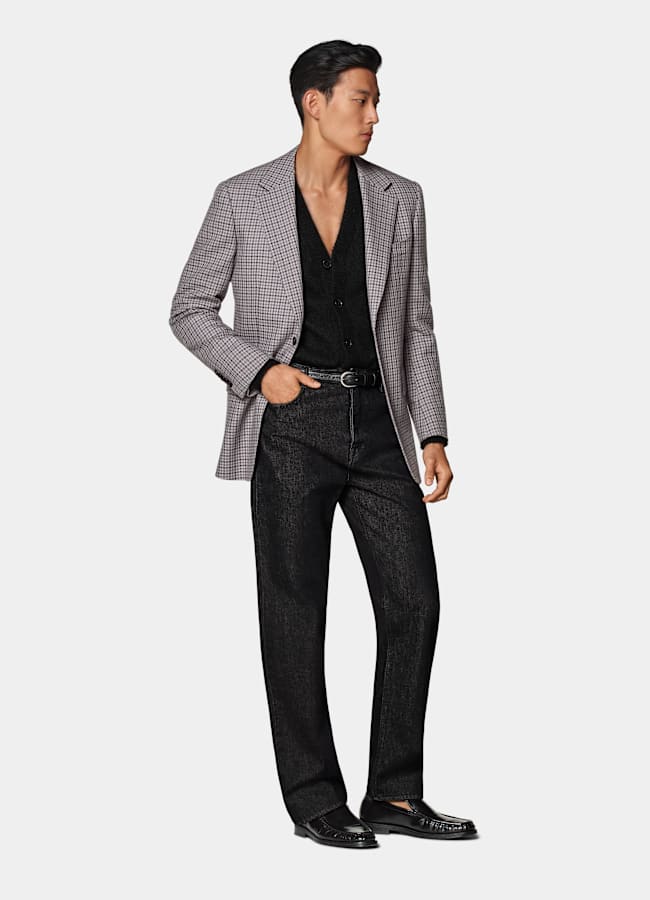 SUITSUPPLY Hiver Pure laine par Rogna, Italie Blazer Milano coupe Tailored taupe à carreaux