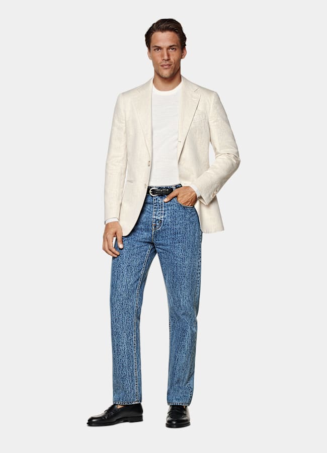 SUITSUPPLY Verano Lino y algodón de Di Sondrio, Italia Blazer de traje Havana arena corte Tailored