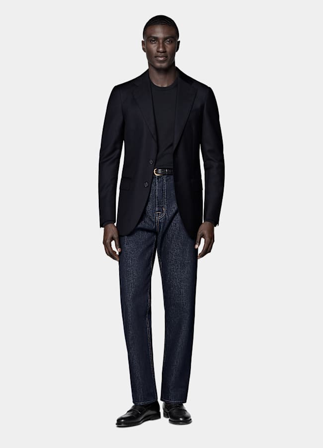 SUITSUPPLY All Season Pure S110's Wool by Vitale Barberis Canonico, Italy Navy Tailored Fit Havana Suit Jacket