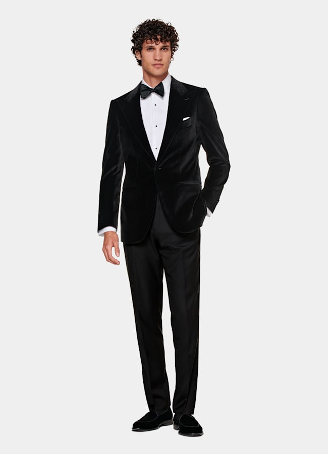 SUITSUPPLY Winter Stretch Cotton Velvet by Pontoglio, Italy Black Tailored Fit Lazio Dinner Jacket