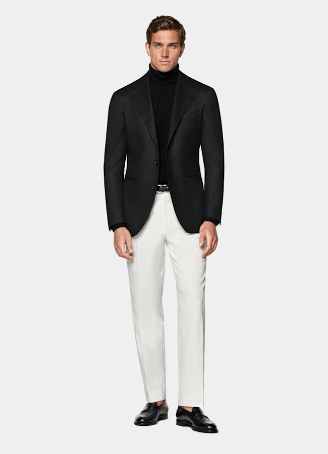 SUITSUPPLY Winter Pure S120's Wool Flannel by Vitale Barberis Canonico, Italy Black Relaxed Fit Roma Suit Jacket