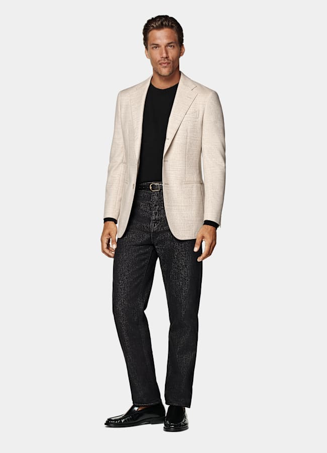 SUITSUPPLY All Season Wrinkle-Free 4-Ply Wool by Rogna, Italy Sand Tailored Fit Havana Suit Jacket