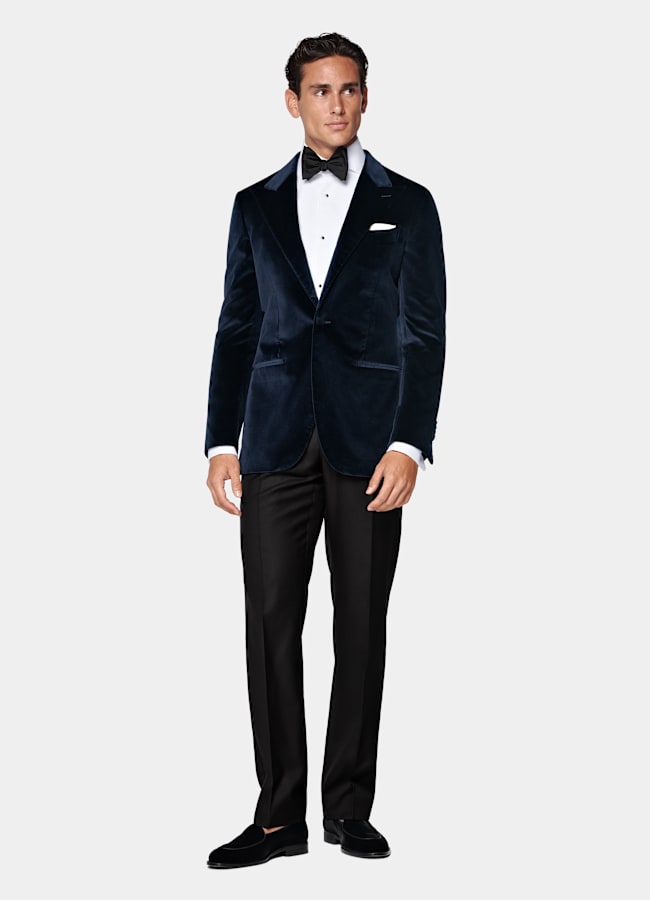 SUITSUPPLY Winter Stretch Cotton Velvet by Pontoglio, Italy Navy Tailored Fit Havana Dinner Jacket