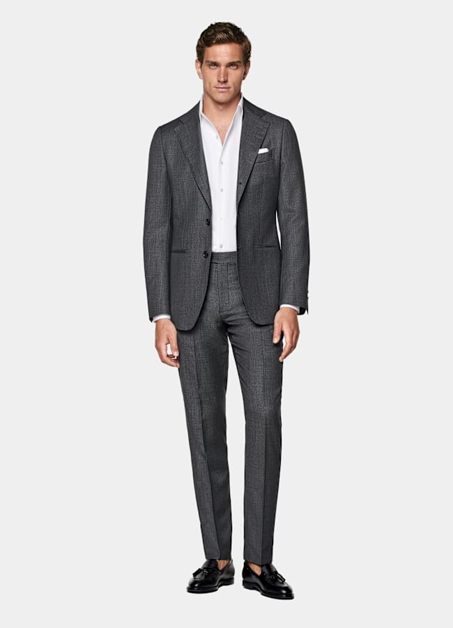 SUITSUPPLY All Season Pure S130's Wool by Reda, Italy Dark Grey Bird's Eye Tailored Fit Havana Suit Jacket