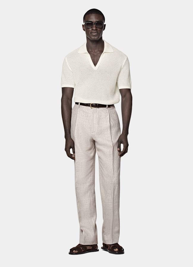 SUITSUPPLY Pure Cotton Off-White Crochet Buttonless Polo