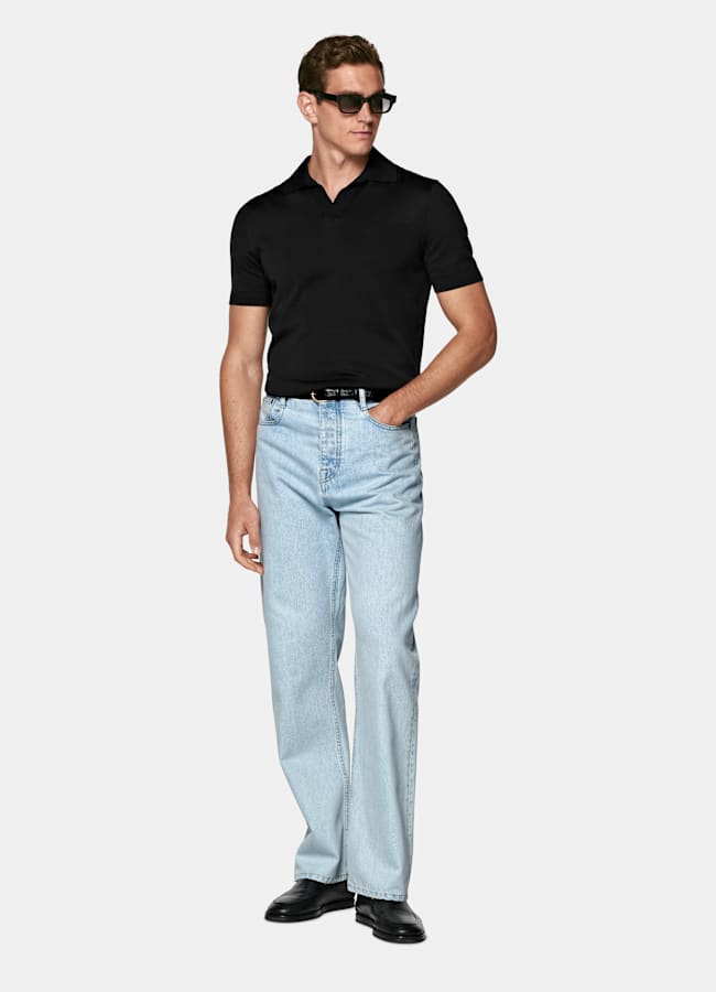 SUITSUPPLY Coton et soie Polo sans boutons noir