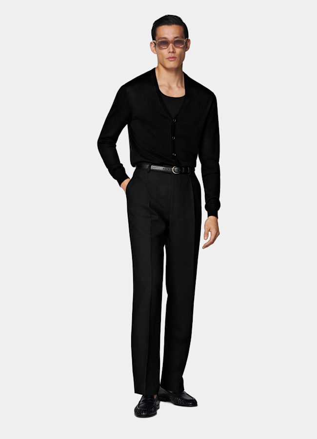 SUITSUPPLY Silk Wool Cashmere Black V-Neck Cardigan