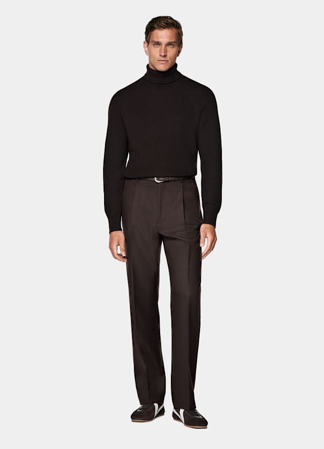 SUITSUPPLY Pure Wool Dark Brown Ribbed Turtleneck