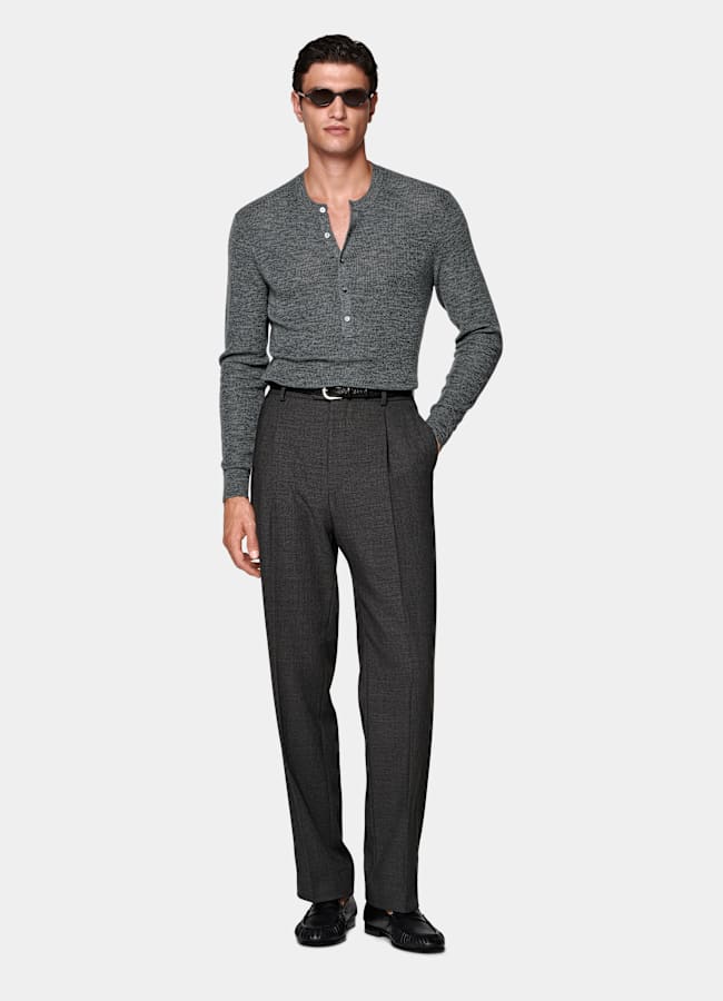 SUITSUPPLY Pure Wool Mid Grey Ribbed Henley