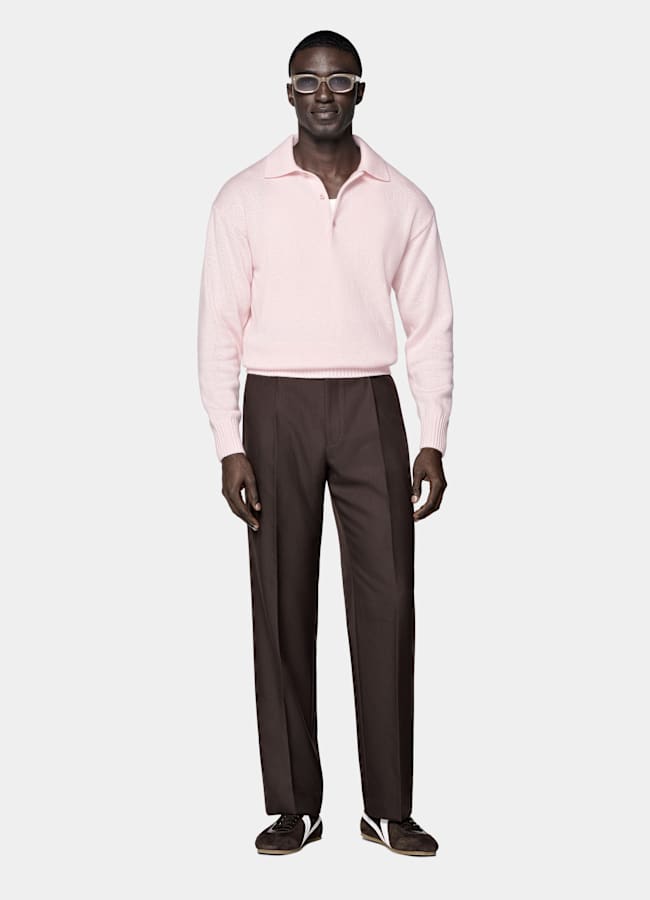 SUITSUPPLY Pure Cashmere Pink Long Sleeve Polo