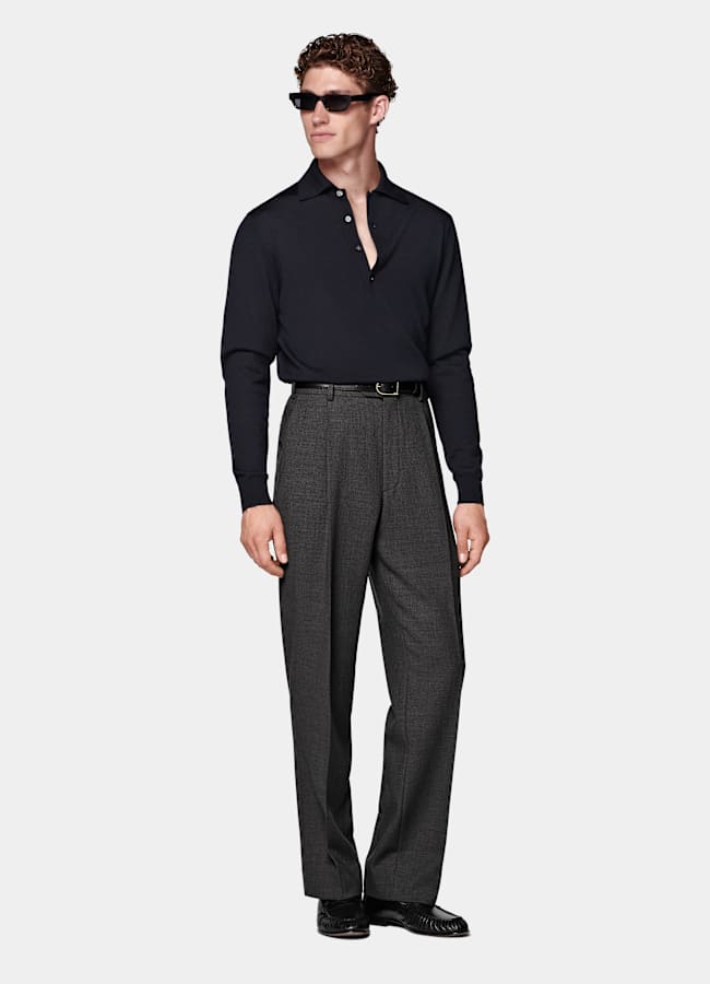 SUITSUPPLY Pure Wool Navy Long Sleeve Polo