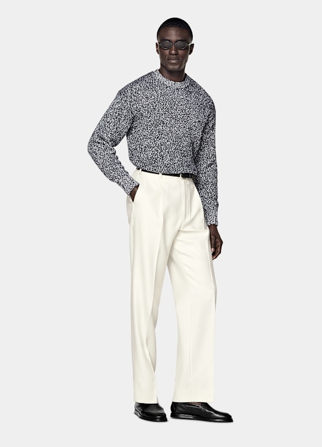 SUITSUPPLY Cotton Wool Black & White Mouliné Crewneck